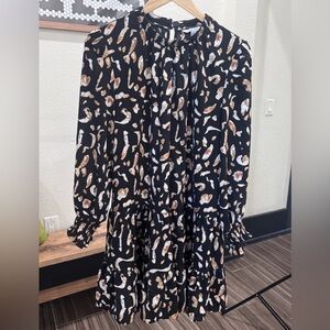 Nine West Long Sleeve Dress with Black and Cream Pattern